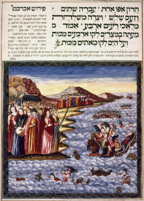 Exodus: Red Sea Crossing. /Nthe Drowning Of Pharoah'S Army In The Red Sea. Manuscript Illumination From Leipnik Haggadah From Altona, Denmark, 1740. Poster Print by Granger Collection - Item # VARGRC0057986