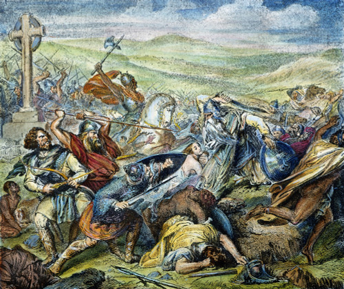 Charles Martel (C688-741). /Nfrankish Ruler, Duke Of Austrasia, 715-741. Charles Martel Defeating The Caliph'S Army Under Abd-Er-Rahman At Tours, France, 732. Color Engraving, 19Th Century. Poster Print by Granger Collection - Item # VARGRC0033173