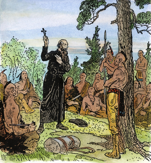 Canada: Jesuit Missionary. /Na Jesuit Missionary Preaching To The Native Americans In 17Th Century Canada. Line Drawing By Charles W. Jefferys. Poster Print by Granger Collection - Item # VARGRC0041497