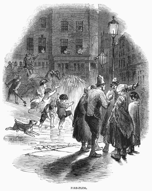 London: Fire Hydrant, 1858. /Nchildren Enjoying The Spray From A Fire Hydrant On A London Street. Wood Engraving, English, 1858. Poster Print by Granger Collection - Item # VARGRC0093432