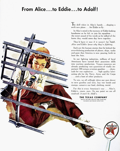 Texaco Advertisement, 1943. /Namerican Advertisement Sponsored By Texaco, Promoting Fuel Conservation During World War Ii, 1943. Poster Print by Granger Collection - Item # VARGRC0118933