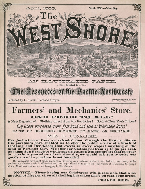 Western Magazine, 1883. /Ncover Of The April 1883 Issue Of 'The West Shore,' A Magazine Covering The Pacific Northwest, Published At Portland, Oregon. Poster Print by Granger Collection - Item # VARGRC0099355