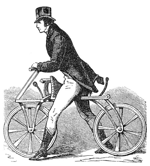 Bicycles: Draisine, 1816. /Nthe Draisine, Or 'Pedestrian Curricle', Invented By Karl Von Drais De Sauerbrun In 1816. Wood Engraving, 19Th Century. Poster Print by Granger Collection - Item # VARGRC0068260
