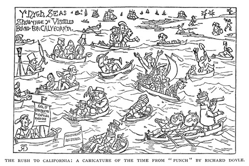 Gold Rush: British Cartoon. /N'The Rush To California.' Cartoon From 'Punch,' By Richard Doyle Showing British Men Rowing Across The Ocean, Bound For California, C1849. Poster Print by Granger Collection - Item # VARGRC0323255