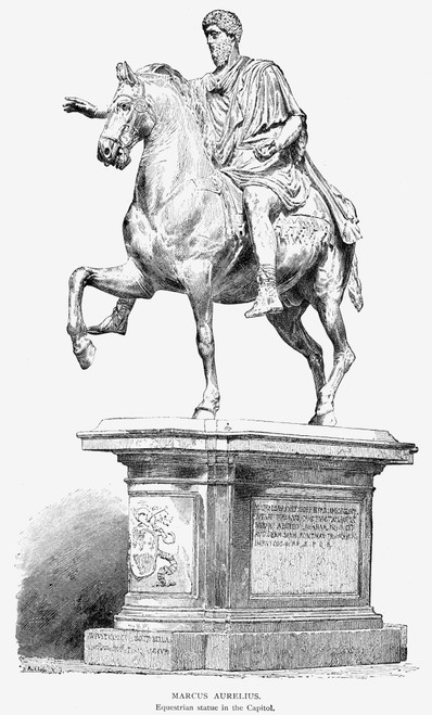 Marcus Aurelius (121-180). /Nroman Emperor, 161-180. Roman Equestrian Statue, The Only Such Remaining Of A Roman Emperor. Wood Engraving, American, 19Th Century. Poster Print by Granger Collection - Item # VARGRC0000776