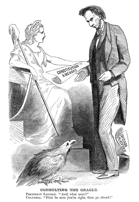 Civil War: Cartoon, 1861. /N'Consulting The Oracle. Lincoln: 'And, What Next?' Columbus: 'First Be Sure You'Re Right, Then Go Ahead!'' Cartoon, American, 1861. Poster Print by Granger Collection - Item # VARGRC0265251