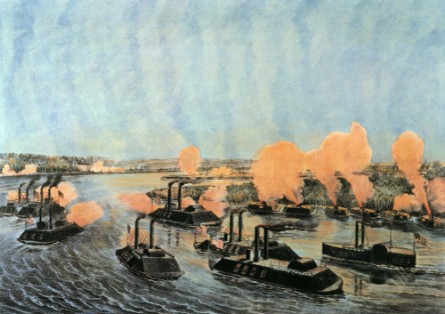 Mississippi: Union Ironclads. /Nunion Bombardment Of Island 'Number Ten' In The Mississippi River: Lithograph, 1862, By Currier & Ives. Poster Print by Granger Collection - Item # VARGRC0011701