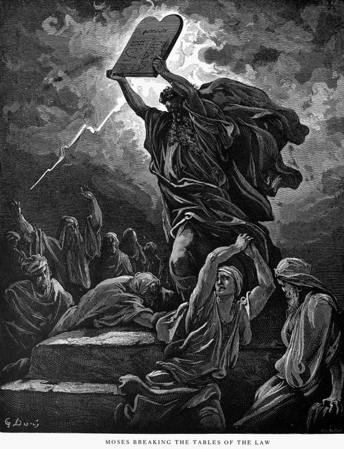 Moses Breaking The Tablets /Nof The Law (Exodus 32:19). Wood Engraving After Gustave Dor_. Poster Print by Granger Collection - Item # VARGRC0011873