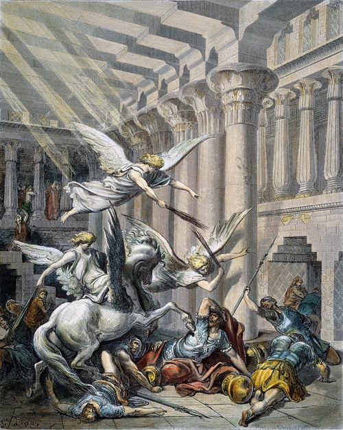 Heliodorus. /Nheliodorus Cast Down (Ii Maccabees 3: 34-28). Wood Engraving After Gustave Dor_ (1833-83). Poster Print by Granger Collection - Item # VARGRC0036709