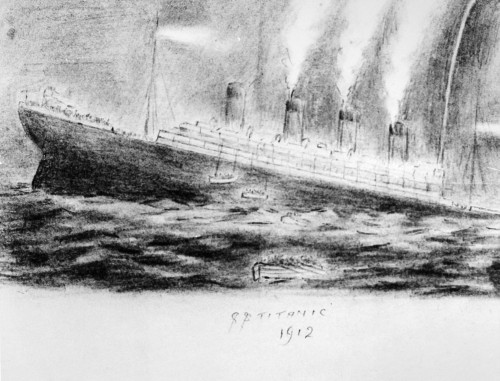 Titanic Sinking, 1912. /Nthe Sinking Of The Titanic During The Night Of 14-15 April 1912. Drawing By Survivor Leo Jones Hyland, A Steward On The Titanic. Poster Print by Granger Collection - Item # VARGRC0183551