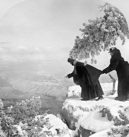 Grand Canyon: Sightseers. /None Woman Holding Another By The Coat Near The Edge Of A Snow-Covered Cliff Overlooking The Grand Canyon In Arizona. Stereograph, C1925. Poster Print by Granger Collection - Item # VARGRC0129243