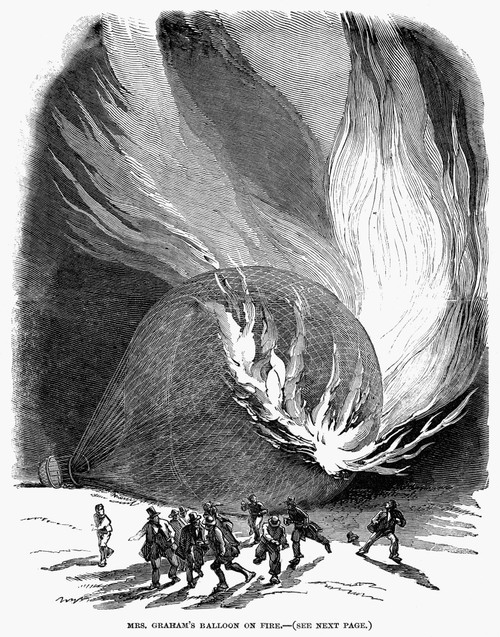 Balloon Accident, 1850. /Nhot Air Balloon Fire. English Newpaper Engraving, 1850. Poster Print by Granger Collection - Item # VARGRC0091069