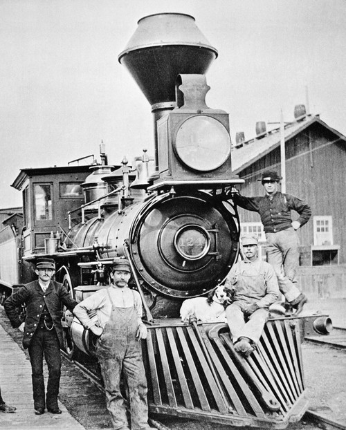 Locomotive, 1883. /Nthe Conductor, Crew And Canine Mascot Of A Central Pacific Railroad Train Posing By The Locomotive During A Station Stop At Mill City, Nevada. Photographed In 1883. Poster Print by Granger Collection - Item # VARGRC0035328