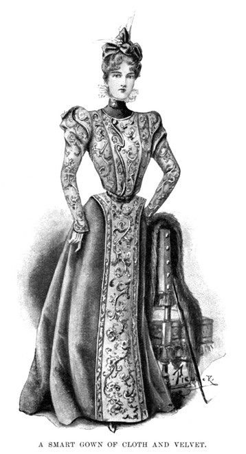 Fashion: Gown, 1898. /Ncloth And Velvet Gown. English Illustration, 1898. Poster Print by Granger Collection - Item # VARGRC0370221