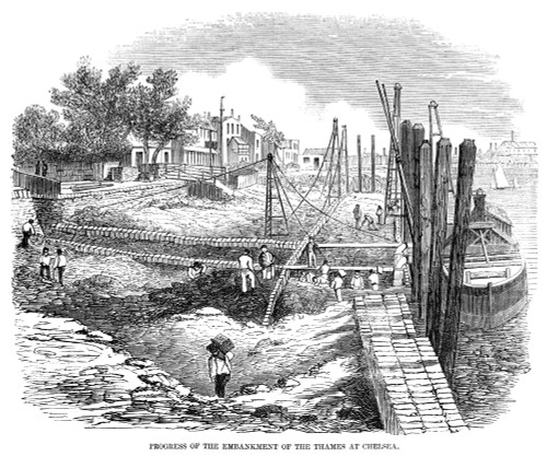 Thames Embankment, 1857. /Nconstruction Of The Thames River Embankment At Chelsea, London, England. Wood Engraving, English, 1857. Poster Print by Granger Collection - Item # VARGRC0267307