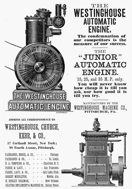 Automatic Engine, 1886. /Nan 1886 American Newspaper Advertisement For Westinghouse Electric Motors. Poster Print by Granger Collection - Item # VARGRC0077674