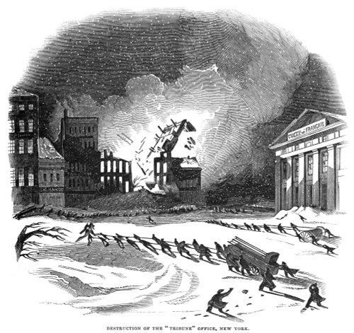 Firefighting, 1845. /Ndestruction Of The New York 'Tribune' Office In New York In 1845. Wood Engraving From A Contemporary English Newspaper. Poster Print by Granger Collection - Item # VARGRC0066335