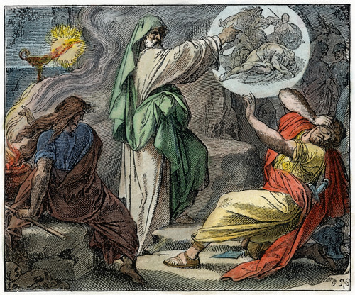 Saul & Witch Of Endor. /N(I Samuel 28:11). Wood Engraving, American, 1884. Poster Print by Granger Collection - Item # VARGRC0044647