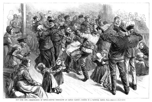Castle Garden: Dance, 1882. /Nnewly Arrived Immigrants Celebrating And Dancing At Castle Garden In New York City. Wood Engraving, American, 1882. Poster Print by Granger Collection - Item # VARGRC0354995