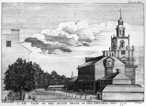 Independence Hall, 1778. /Nstate House (Independence Hall), Philadelphia. Line Engraving After C.W. Peale, 1778. Poster Print by Granger Collection - Item # VARGRC0125675