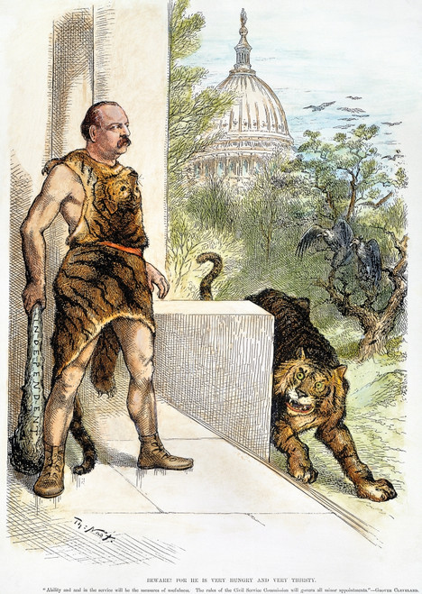 Cleveland Cartoon, 1884. /Npresident-Elect Grover Cleveland, The Hercules Of Civil Service Reform, Opposing The Tammany Tiger Of Patronage. American Cartoon, 1884, By Thomas Nast. Poster Print by Granger Collection - Item # VARGRC0045206