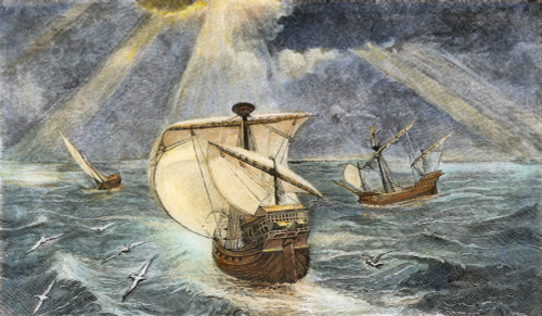 Columbus: Caravels, 1492. /Nthe Ships Of Christopher Columbus (The Nina, Pinta, And Santa Maria). Engraving, 1800S. Poster Print by Granger Collection - Item # VARGRC0007611