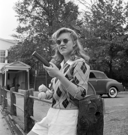 High School Tennis, 1943. /Na Student From Woodrow Wilson High School In Washington, D.C. Waiting To Use A Tennis Court. Photograph By Esther Bubley, 1943. Poster Print by Granger Collection - Item # VARGRC0525939