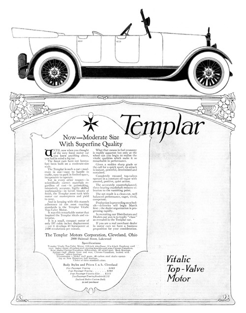 Ad: Templar, 1918. /Namerican Advertisement For The Templar Motors Corporation. Illustration, 1918. Poster Print by Granger Collection - Item # VARGRC0432390