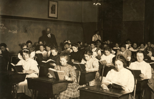 Night School, 1909. /Nworking Immigrant Girls In An Evening Class For All Nationalities In Boston, Massachusetts. Photograph By Lewis Hine, October 1909. Poster Print by Granger Collection - Item # VARGRC0131971