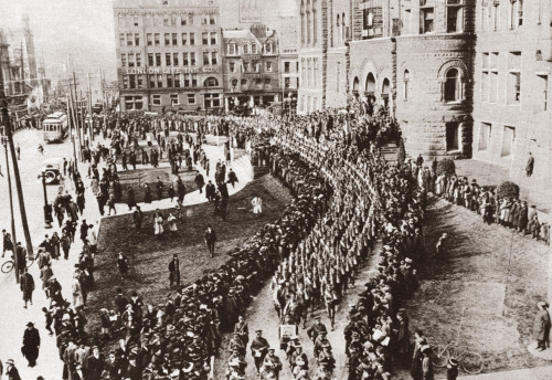World War I: Canada. /Nthe 83Rd Battalion Of Canadian Infantry Passing City Hall In Toronto, On Their Way To Be Reviewed, During World War I. Photograph, C1916. Poster Print by Granger Collection - Item # VARGRC0408924