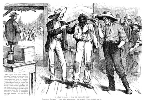 Forcing The Black Vote. /Nsouthern Democrats Forcing Black Voters To Vote The Democratic Ticket. Cartoon Published In An American Magazine Just Before The Presidential Election Of 1876. Poster Print by Granger Collection - Item # VARGRC0018344