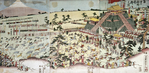 Japan: Hunting, C1850. /Nbeaters Chase Deer, Boars, And Rabbits Toward Samurai Hunters. Woodblock Print, Mid 19Th Century, By Kitagawa Utamaro. Poster Print by Granger Collection - Item # VARGRC0103356