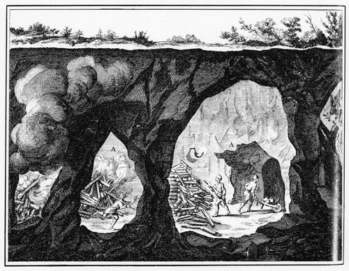 Diderot: Underground Mine. /Nminers Loosening Rocks With The Help Of Bonfires. Line Engraving From Denis Diderot'S Encyclopedie, 1751-1772. Poster Print by Granger Collection - Item # VARGRC0260090