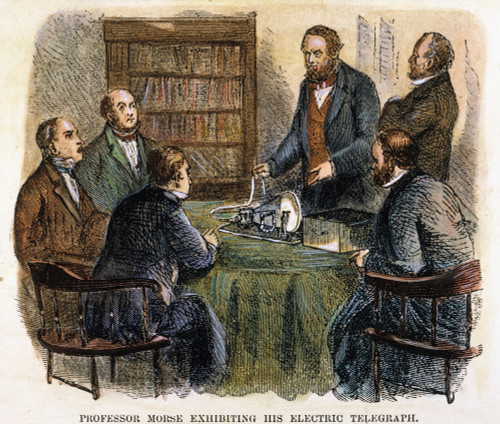 Samuel F.B. Morse (1791-1872)/Ndemonstrating His Telegraph: Colored Engraving, 19Th Century. Poster Print by Granger Collection - Item # VARGRC0009322 Samuel F.B. Morse (1791-1872)/Ndemonstrating His Telegraph: Colored Engraving, 19Th Century. Poster Print by Granger Collection - Item # VARGRC0009322