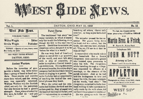 Wright Brothers Paper. /Ntitle-Page Of The West Side News, A Weekly Newspaper Published By The Wright Brothers In Dayton, Ohio. Poster Print by Granger Collection - Item # VARGRC0065774