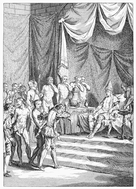 Vasco Da Gama (C1469-1524). /Nportuguese Navigator. Gama'S Audience With The Samorin At Calicut (Modern Kozhikode, India) In 1498. Line Engraving, 1747. Poster Print by Granger Collection - Item # VARGRC0004892