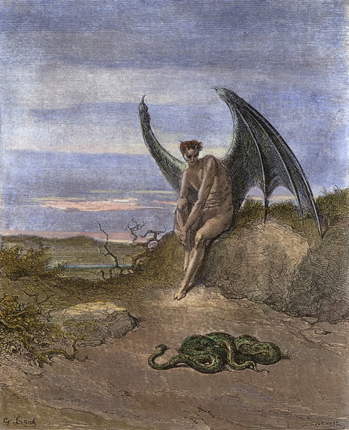 Milton: Paradise Lost. /Nsatan And The Snake. Engraving After Gustave Dor_ To A 19Th Century Edition Of John Milton'S 'Paradise Lost' (Book Ix, Lines 182-183). Poster Print by Granger Collection - Item # VARGRC0037779