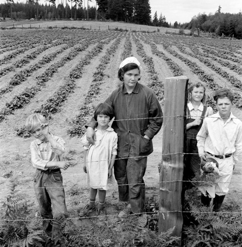 Farm Family, 1939. /Na Mother And Her Four Children In Front Of Their Newly Fenced And Cleared Land In Thurston County, Washington State. Photograph By Dorothea Lange, August 1939. Poster Print by Granger Collection - Item # VARGRC0123522