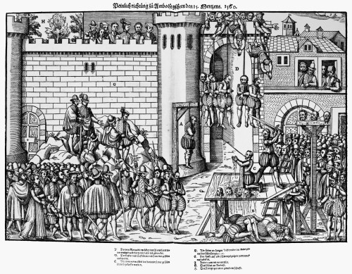 Amboise Conspiracy, 1560. /Nexecution Of Hundreds Of Huguenots Of The House Of Bourbon After Their Failed Attempt To Storm Ch_teau D'Amboise, France, March 1560. Contemporary German Handbill. Poster Print by Granger Collection - Item # VARGRC0117655