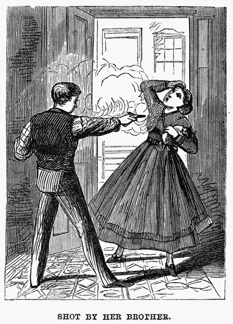 Juvenile Crime, 1868./N'Shot By Her Brother.' A 16 Year Old Boy Shooting His Sister At Poughkeepsie, New York. Wood Engraving From An American Newspaper Of 1868. Poster Print by Granger Collection - Item # VARGRC0062007