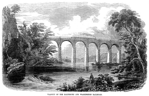 Railroad Bridge, C1853. /Nviaduct Of The Baltimore And Washington Railroad. Wood Engraving, American, C1853. Poster Print by Granger Collection - Item # VARGRC0081918