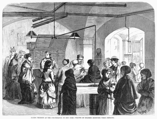 Civil War Widows, 1869. /Nwidows Of Civil War Soldiers Receive Their Pensions At The Sub-Treasury In New York City, 1869. Contemporary American Wood Engravnig. Poster Print by Granger Collection - Item # VARGRC0053795