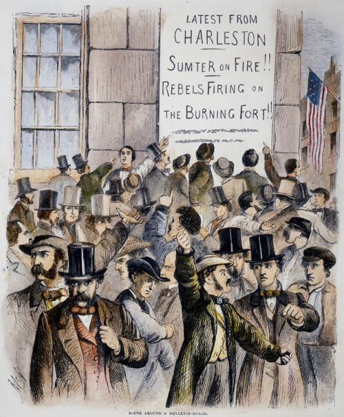 Bombing Of Fort Sumter. /Nnew Yorkers Respond To News Of The Bombing And Burning Of Fort Sumter In Charleston Harbor On 13 April 1861: Wood Engraving From A Contemporary American Newspaper. Poster Print by Granger Collection - Item # VARGRC0067163
