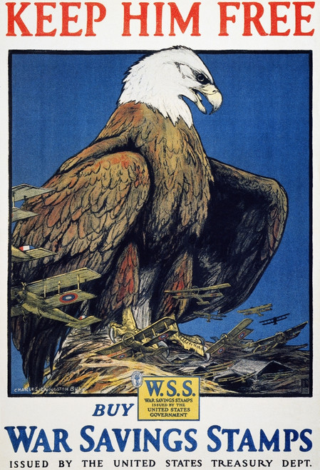 World War I Poster: Saving Stamps. /N'Keep Him Free.' American World War I Poster For War Savings Stamps, 1918, By Charles Livingston Bull. Poster Print by Granger Collection - Item # VARGRC0007387