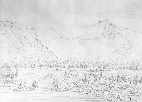 Native Americans: Village, 1844. /Na Native American Village In The American West. Pencil Sketch, 1844. Poster Print by Granger Collection - Item # VARGRC0095717