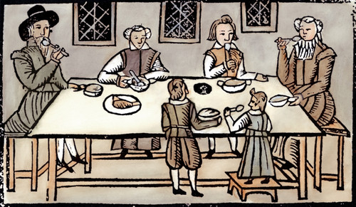 Puritan Family. /Na Puritan Family At Dinner. Woodcut, English, Early 17Th Century. Poster Print by Granger Collection - Item # VARGRC0078429