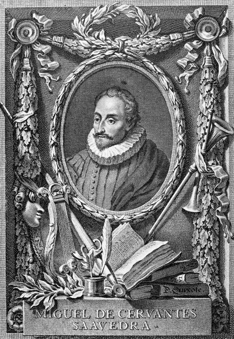 Miguel De Cervantes /N(1547-1616). Spanish Novelist. Line Engraving, Spanish, 18Th Century. Poster Print by Granger Collection - Item # VARGRC0027886