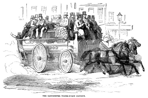 Manchester Omnibus, 1856. /Na Three-Horse Omnibus At Manchester, England. Wood Engraving, English, 1856. Poster Print by Granger Collection - Item # VARGRC0001684