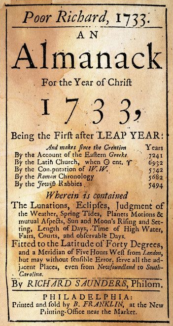 Poor Richard'S Almanack. /Ntitle-Page Of The First Edition Of Benjamin Franklin'S Almanack, 1733. Poster Print by Granger Collection - Item # VARGRC0009996