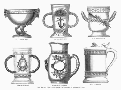Yachting Trophy, 1880. /Nyacht Race Prize Cups. Wood Engraving, American, 1880. Poster Print by Granger Collection - Item # VARGRC0098096